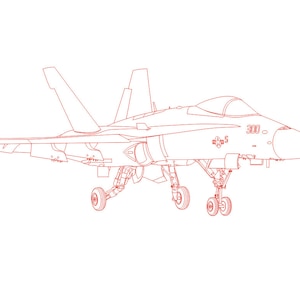 Military Plane, Vector line drawing illustration, AI, Cdr, Dxf, eps, pdf vector files for laser engraving, Air Force, Hornet, Airplane, Jet
