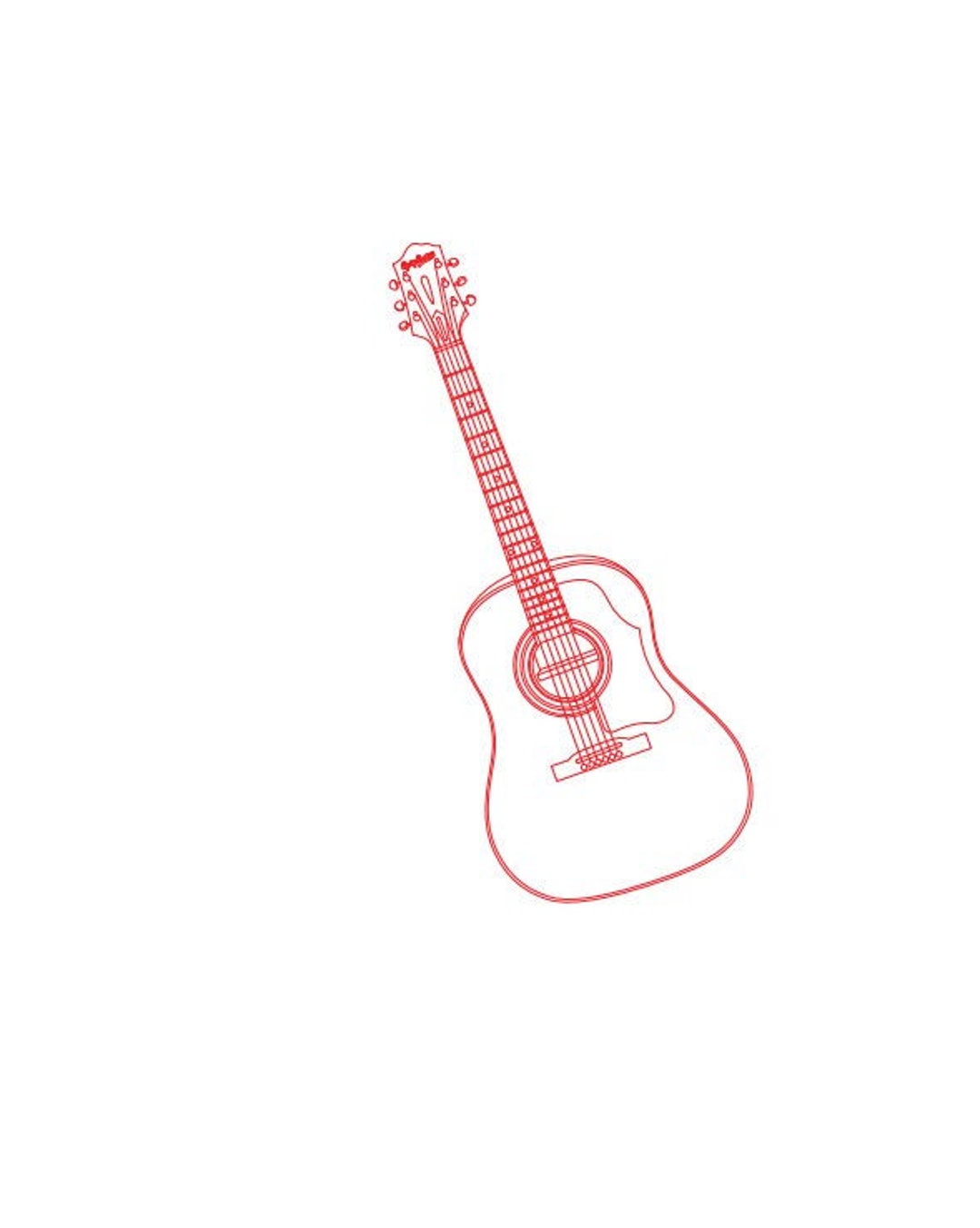 Acoustic Guitar, Vector Line Drawing Illustration, AI, Cdr