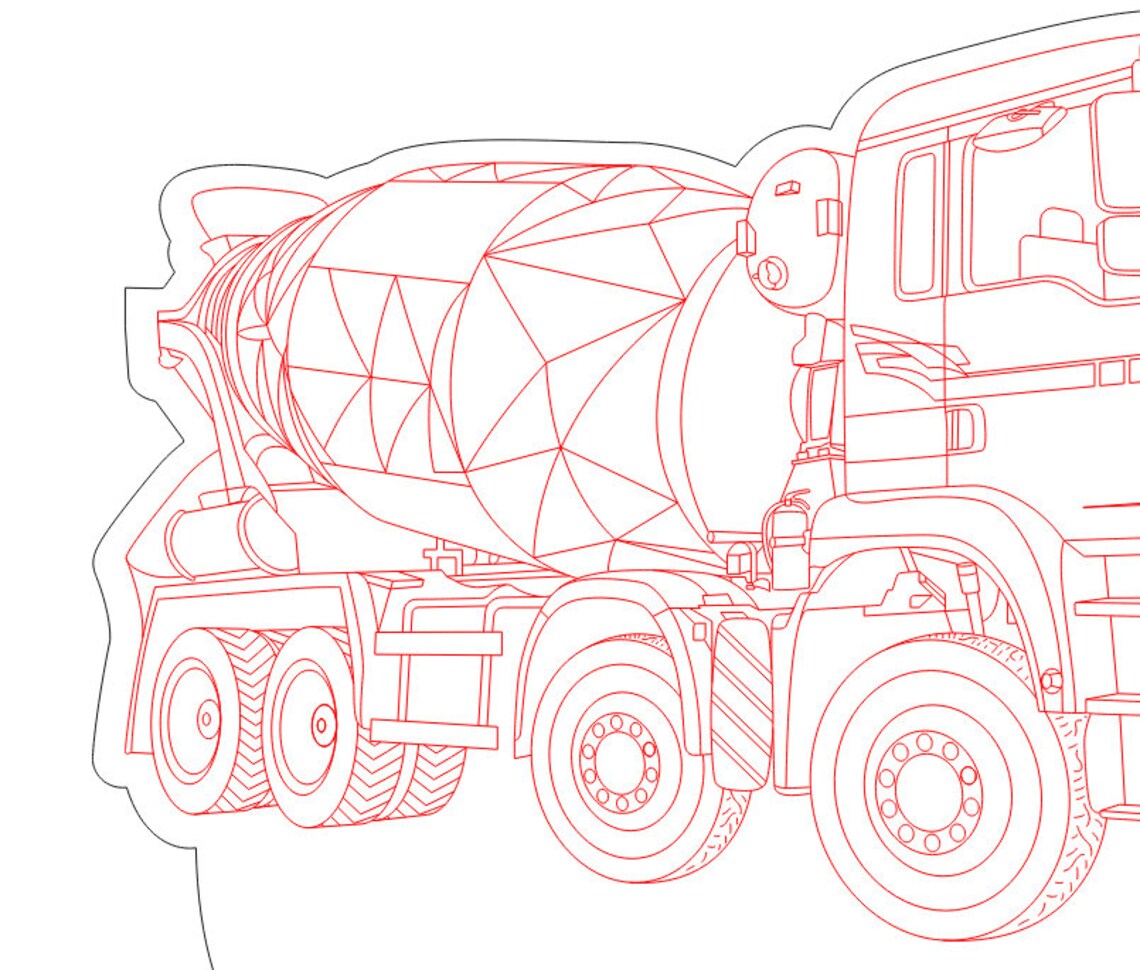 Concrete Mixer Truck, Vector Line Drawing Illustration, AI, Cdr, Dxf ...
