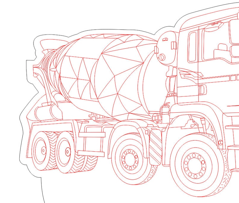 Concrete Mixer Truck, Vector Line Drawing Illustration, AI, Cdr, Dxf ...