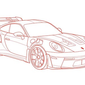 Sports Car Vector Drawing | Track Racing Coupe Line Art | Digital Download AI, Cdr, Dxf, EPS, PDF