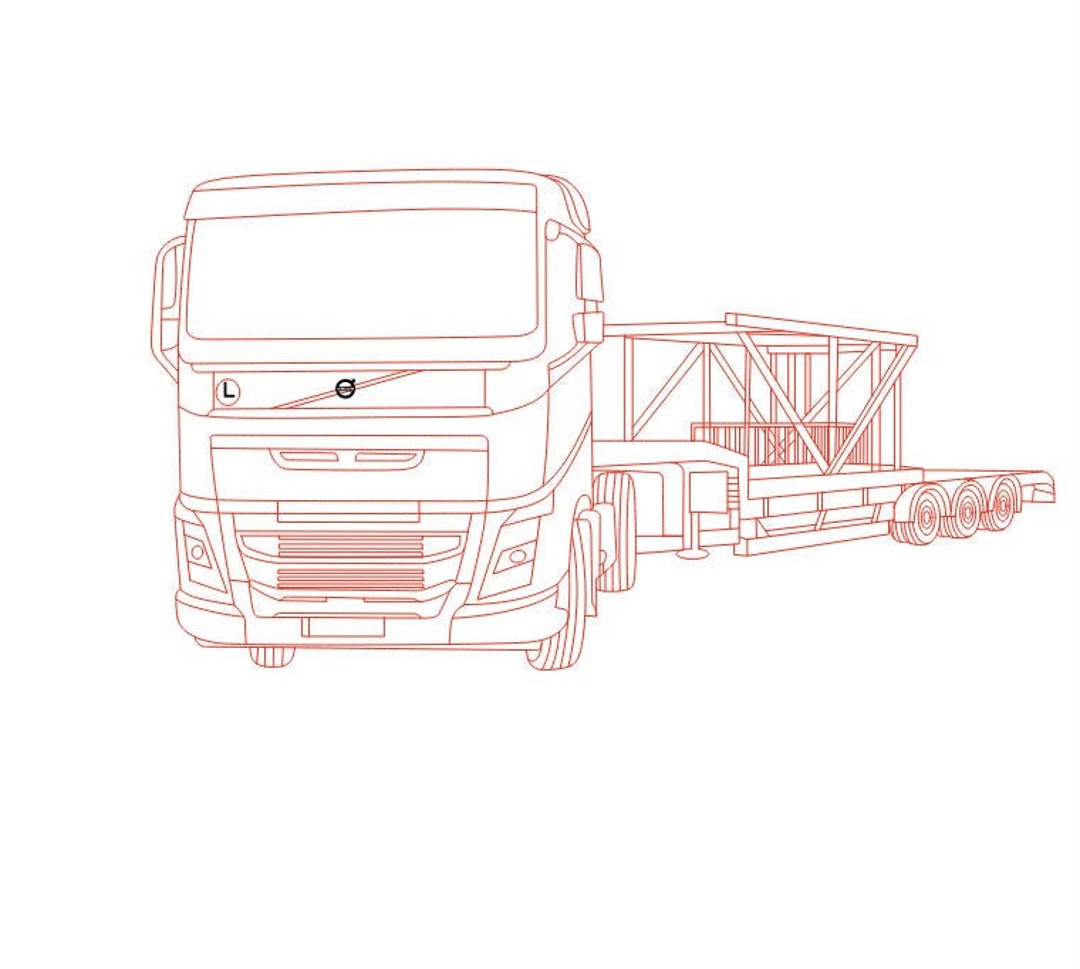 Euro Semi Truck Fh and Tipper Trailer Vector File, 3D Led Lamp File Lkw,  Laser Cut File, Dxf, Eps, Ai, Svg, Png, Pdf, Cdr. 