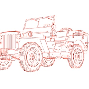 Military Vehicle, Vector line drawing illustration, AI, Cdr, Dxf, eps, pdf vector files for laser engraving, Military vector transport car