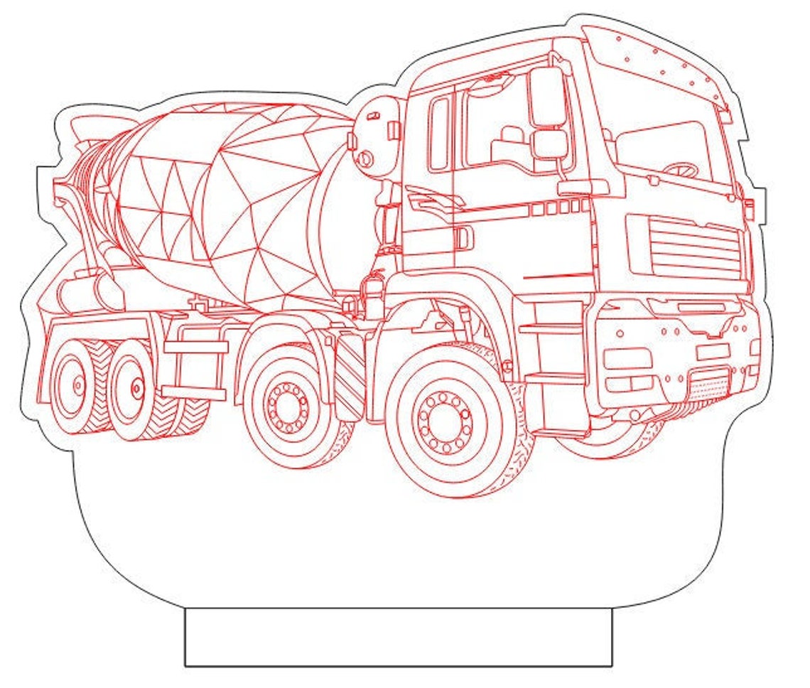 Concrete Mixer Truck, Vector Line Drawing Illustration, AI, Cdr, Dxf ...