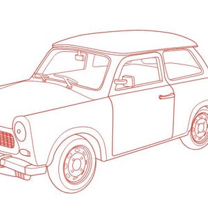 Classic East European Car Vector | Retro Compact Car Line Drawing | Digital File AI, Cdr, Dxf, EPS, PDF&quot;