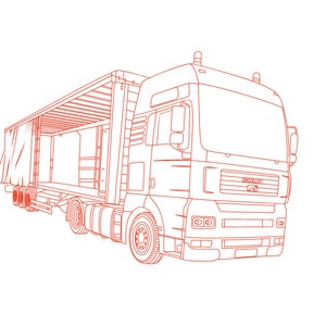 Truck, Vector line drawing illustration, AI, Cdr, Dxf, eps, pdf vector files for laser engraving, Truck Digital, trailer truck