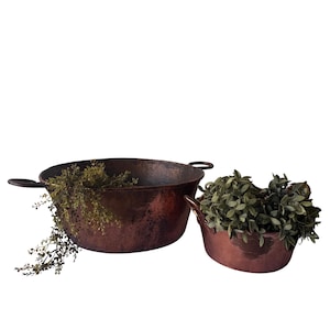 Vintage Hammered Copper Pots: Rustic Mexican Farmhouse Cookware - Medium & Large