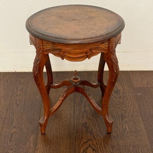 Vintage Accent Table Round Antique Side Table Carved Wood Antique Furniture End Table Housewarming Gift Idea Home Decor Artful Table Antique