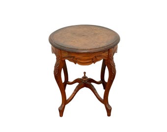 Vintage Country French Carved Accent Table, 19" Round