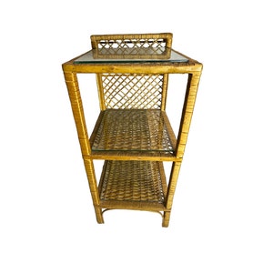 Vintage Rattan bookshelf, Wicker shelf, Bamboo furniture, Boho cabinet or bookcase