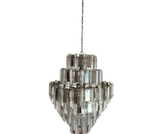 Vintage Mirrored Prism Chandelier, Lucite 7-Tier Mid Century Lighting