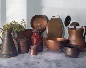 Vintage Rustic Decorative Copper Cookware and Serving Vessels