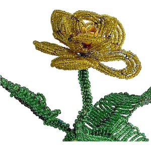 Vintage French Glass Beaded Flower Leaves/Stem Gold Amber Yellow Arrangement