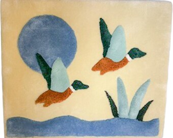 Vintage Frank Lane Sculptured Wall Decor Fiber Art Ducks 37"x25" Retro MCM Decor