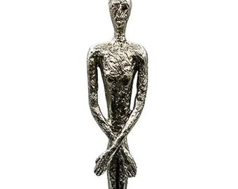 16" Silver Metal Resin Abstract Modern Male Figure/Figural Statue on Base