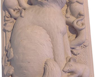 Carruth Studio Vintage Large 10" x 7" Hand-Sculpted Stone Cat Plaque Wall Decor