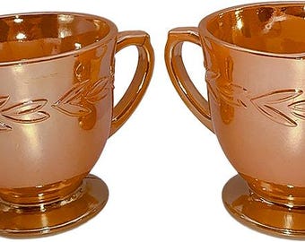 Anchor Hocking Fire King Glass Peach Luster Laurel Cream & Sugar Serving Set