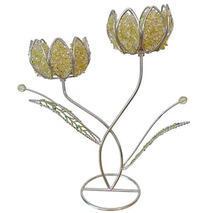 4-Piece Set Lotus Flower Votive Candle Holders Beaded Yellow Silver Unique
