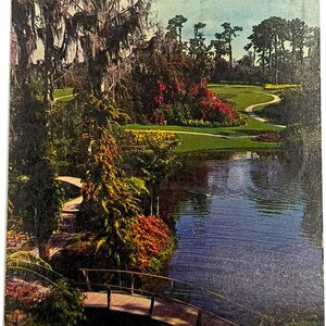 Cartão postal topográfico vintage dos anos 1960, Cypress Gardens, Flórida, com carimbo postal de 2 de abril de 1968