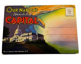 Vintage 1935 Linen Postcard Folder Our Nation's Beautiful Capital Washington DC