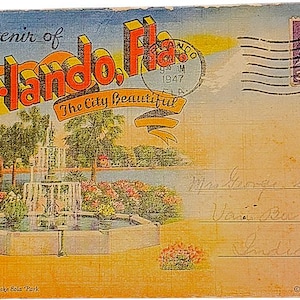 Vintage 1940s Illustrated Souvenir Postcard Folio Orlando Florida City Beautiful