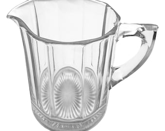 Vintage MCM Heavy Glass Pitcher/Jug with Paneled Sides Starburst Base