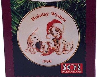 Hallmark Keepsake 1996 Disney 101 Dalmatians Christmas Wishes Ornament in Box