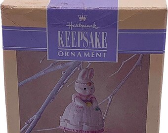 1992 Hallmark Keepsake Easter Collection Belle Bunny Porcelain Ornament in Box