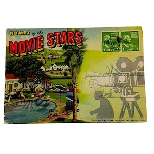 Pasta de cartão postal vintage de 1940 com as casas das estrelas de cinema de Hollywood e Los Angeles