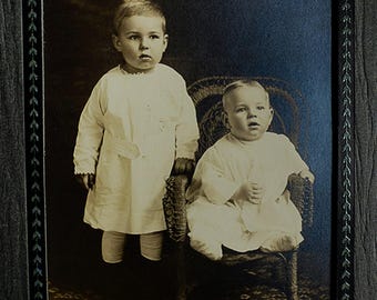 Antique Black/White Photo Two Young Children Embossed Display Folder