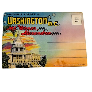 Cartes postales en lin vintage 1946, dossier souvenir Washington DC, 20 images