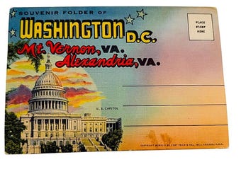 Vintage 1946 Linen Postcard Souvenir Folder Washington DC 20 Images