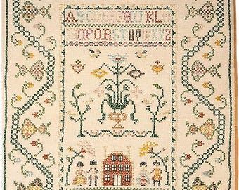 Vintage 1960s Handmade Cross-Stitch Needlework ABC Friendship Sampler Dated 1966
