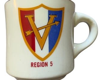 Vintage 1970s Boy Scouts of America Region 5 V Gold Rim Ceramic Coffee Mug