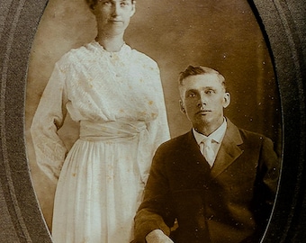 Antique Black/White Photo in Embossed Folder Man & Woman Married Couple