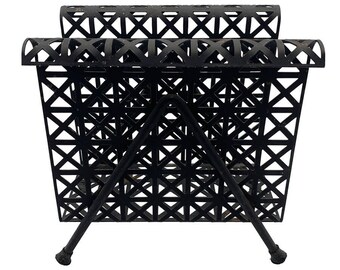 Vintage Mid-Century Modern Black Perforated Metal Letter Holder