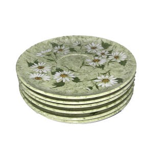Vintage DEL MAR MELMAC 7-Piece 6&quot; Saucer Set Plate #604 Avocado Green & Daisies