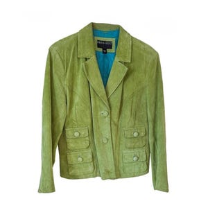 Vintage Bernardo Women&#39;s Genuine Leather Suede Lined Jacket Spring Green Size XL
