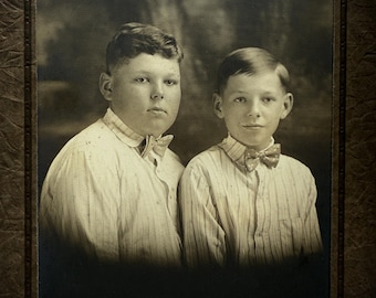 Antique Black/White Photo Two Boys in Bow Ties J.A. Samuelson Studio Moline, IL
