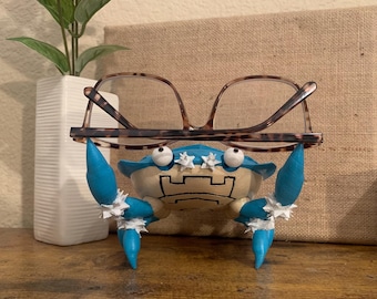 Glasses Holder Crab Figurine- Shiny Blue Pen Holder, Desk Decor