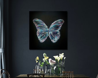 Butterfly Original Painting 50x50cm, Large Wall Art, Butterfly Oil Painting on Canvas, 3d Wall Art, Living Room Art, Space art, Galaxy art