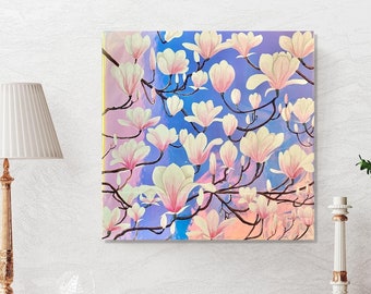 Magnolia painting, Floral iridescent painting, Botanical wall art, Flower bedroom wall decor, Magnolia floral wall art,Iridescent painting