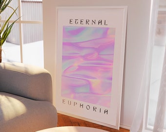 Trendy retro psychedelic wall art Euphoria Poster, Abstract Colorful Poster, Retro poster, Rainbow Holographic art, Aesthetic room decor