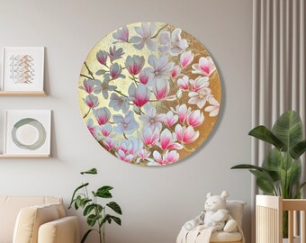 Magnolia painting, Floral gold leaf painting, Botanical wall art, Flower bedroom wall decor, Magnolia floral wall art, Gold leaf painting