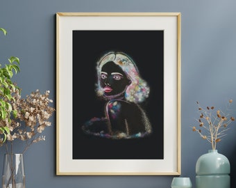 Black Minimalist Outer Space Wall Art Fantasy Creature Art Galaxy Poster Feminine Poster Fantasy Outer Space Art Digital Download 1 Print
