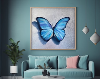 Butterfly Original Painting, Large Wall Art, Butterfly Oil Painting on Canvas, 3d Wall Art, Living Room Art, Gallery wall art, Blue morpho