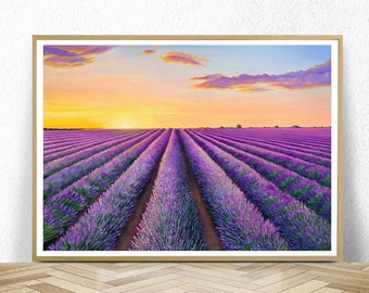 Lavender Field Print, French country Digital download, Purple wall art, Farmhouse decor, Living Room Wall Art, Lavender Bedroom wall art