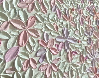Floral Impasto Painting: Blush Pink 3D Texture, Boho Wall Art
