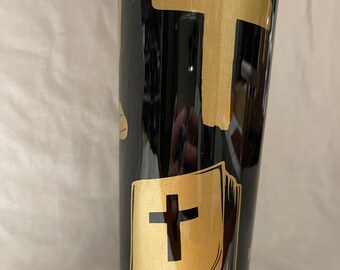 20 ounce religious metal tumbler with lid and straw