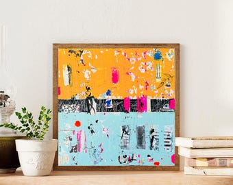 Original modern wall art, yellow and blue acrylic art on canvas